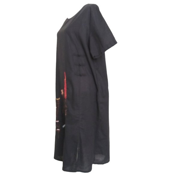 YESNO Black Linen Blend Dress Size XL Embroidered Short Sleeve - Picture 4 of 7